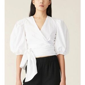 Ganni balloon sleeve wrap top
